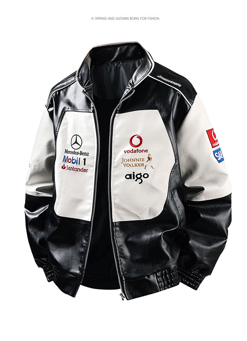 Black McLaren x Mercedes Jacket Racing PU Leather