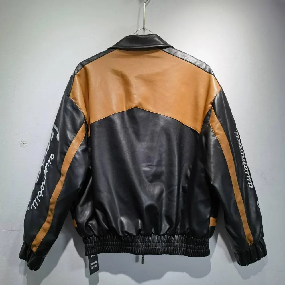 Brown and Black Lamborghini Rhude Jacket Racing PU Leather