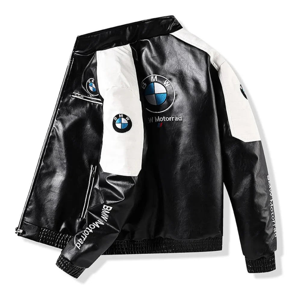 Black and White BMW Motorrad Jacket Racing PU Leather