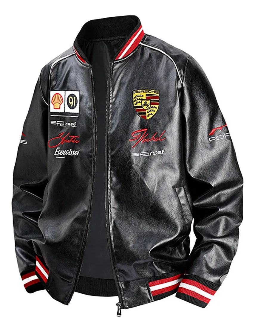 Black Porsche Jacket Racing PU Leather