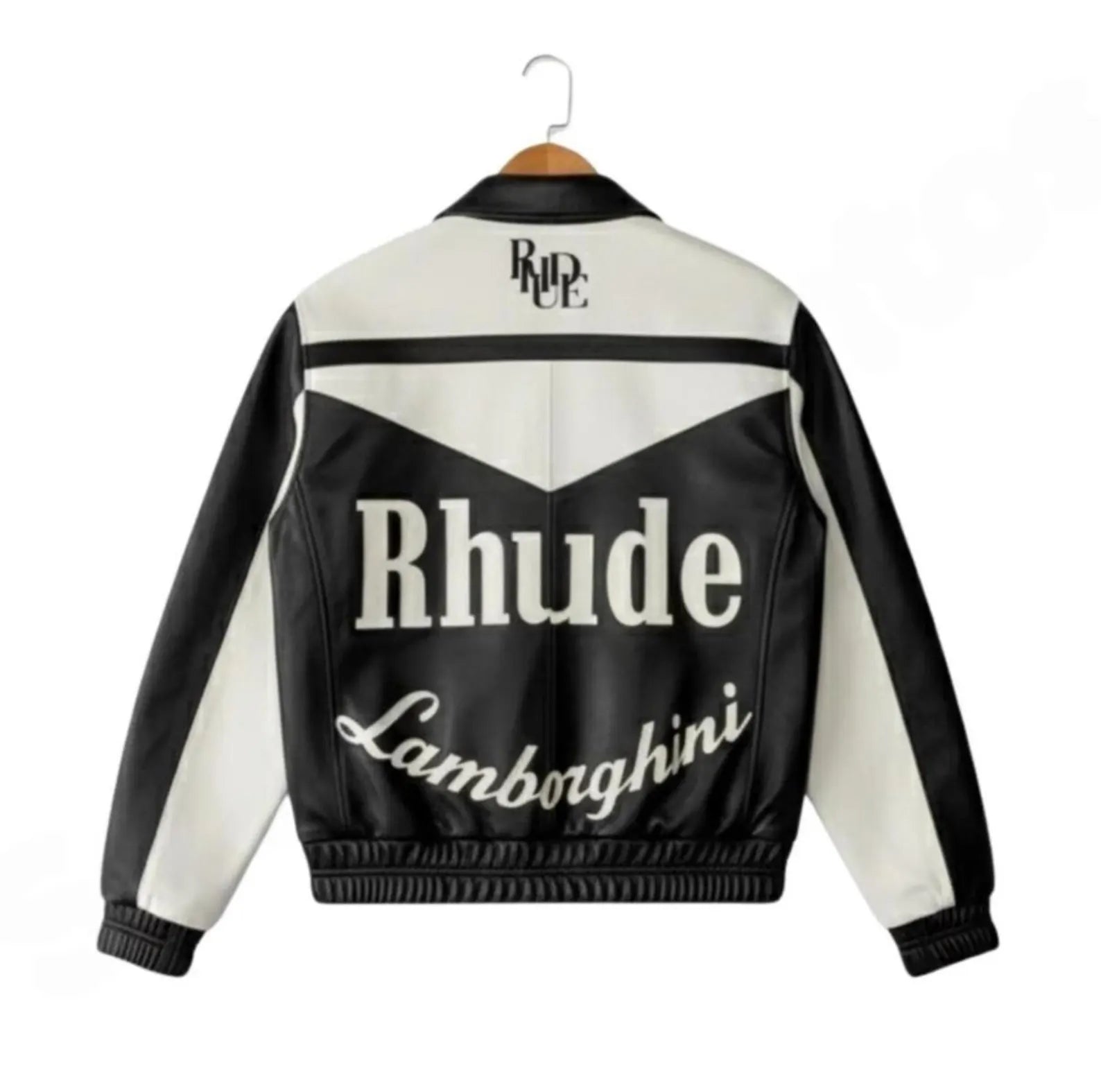 White and Black Lamborghini Rhude Jacket Racing PU Leather