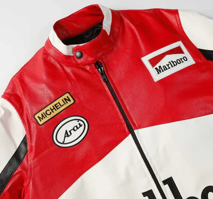 Red and White Malboro Jacket Racing PU Leather